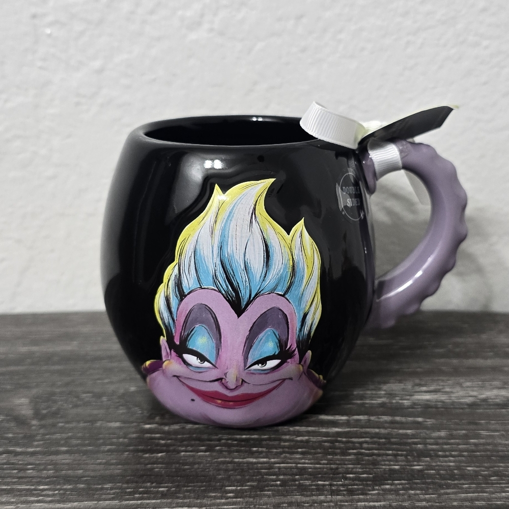 Rae Dunn Disney Ursula Black Mug with Purple Handle and Character Design